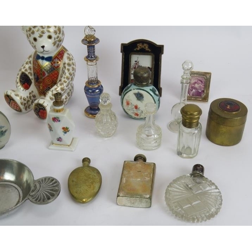 124 - A lot of mixed collectables including a Crown Derby teddy bear, perfume bottles, cloisonné, a Herman... 