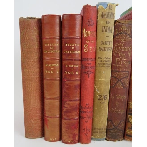 132 - Ten collectable books including two Vols Essays in Criticism, M. Arnold 1907 leather bound, Our Feat... 