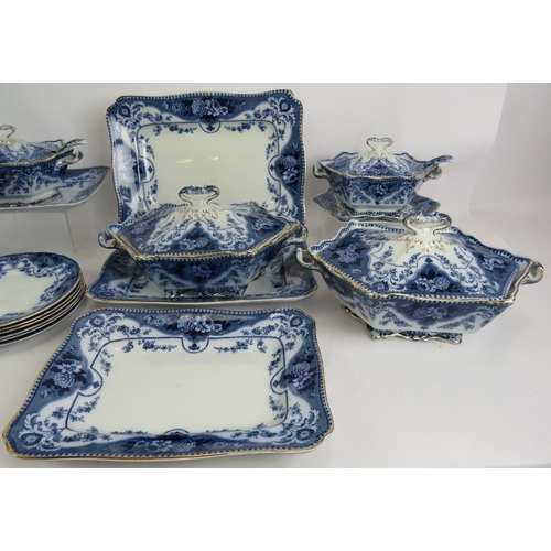 15 - A 21 piece Victorian blue and white dinner service marked F & Sons Argyle Burslem. Consisting 12 pla... 