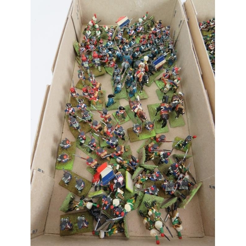 150 - Four boxes of hand painted metal model Napoleonic French infantry soldiers and officers. Tallest 48m... 