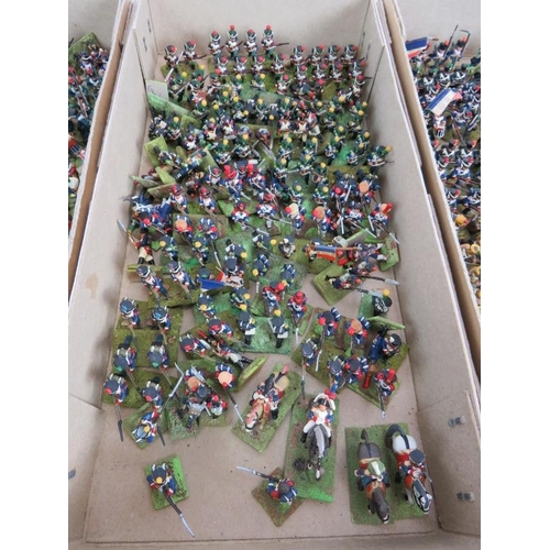 150 - Four boxes of hand painted metal model Napoleonic French infantry soldiers and officers. Tallest 48m... 