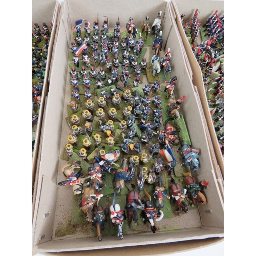 150 - Four boxes of hand painted metal model Napoleonic French infantry soldiers and officers. Tallest 48m... 