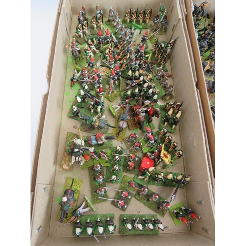 151 - Three boxes of hand painted metal model soldiers. Napoleonic infantry, officers and artillery. Talle... 