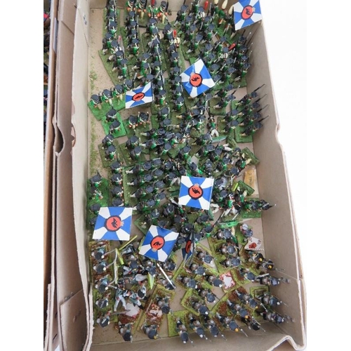 151 - Three boxes of hand painted metal model soldiers. Napoleonic infantry, officers and artillery. Talle... 