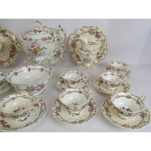 164 - An ornate antique 31 piece tea set decorated with flowers and gilt edges. (31).
Condition report: So... 