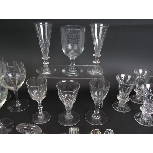 169 - A collection of mainly 19th century drinking glass including two sets of six, two flutes, four odd g... 