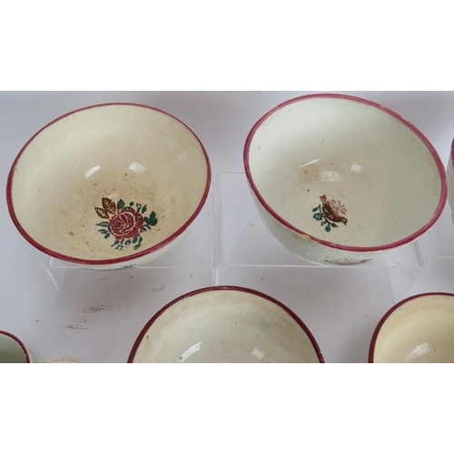 176 - Five 19th century relief moulded spongeware bowls, one with bird motif, and two similar jugs. Larges... 