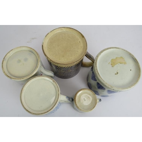 178 - Five 19th century Spongeware pottery mugs of varying size. Largest 13cm tall. (5).
Condition report:... 