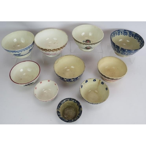 179 - Ten mainly 19th century Spongeware pottery bowls of varying size and pattern. Largest 18cm diameter.... 