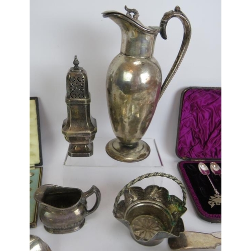 181 - A large quantity of silver plated cutlery, serving ware, decanter labels, cigarette case etc. (Qty).... 