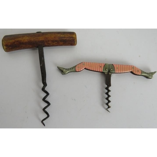 184 - A late 19th/early 20th century novelty corkscrew in the form of a pair of ladies legs and an antler ... 