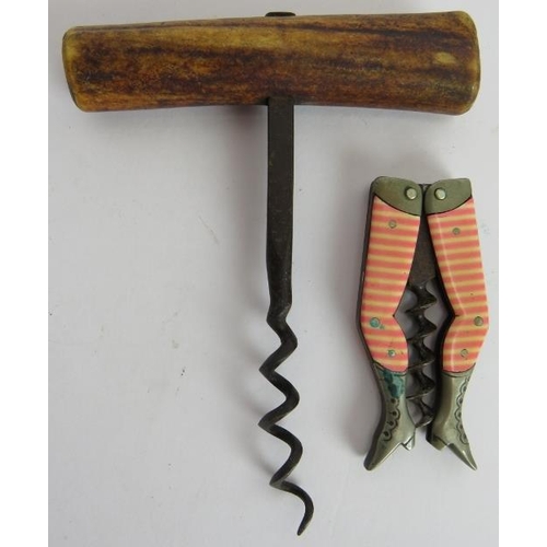 184 - A late 19th/early 20th century novelty corkscrew in the form of a pair of ladies legs and an antler ... 