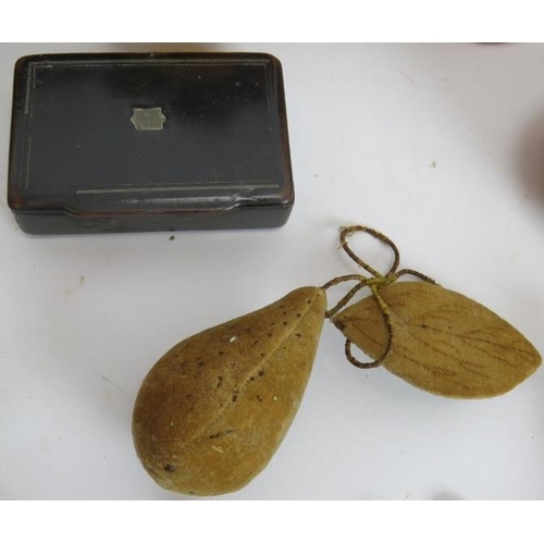 189 - Mixed collectables including two Toleware trays, bone spoons, snuff box, door knocker, Welsh love sp... 