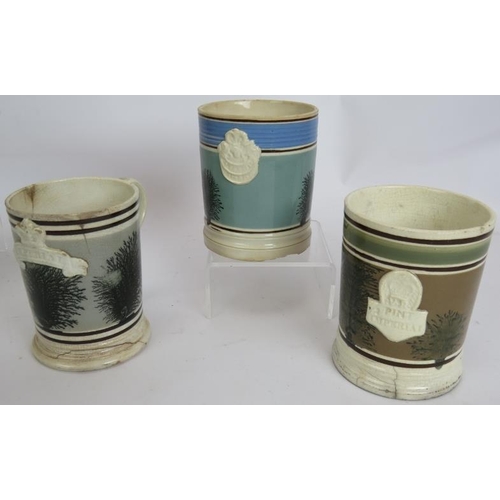 191 - Three mid 19th century Mocha ware half pint mugs, a similar 20th century bowl, a Victorian loving cu... 