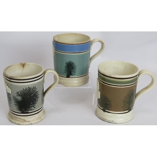 191 - Three mid 19th century Mocha ware half pint mugs, a similar 20th century bowl, a Victorian loving cu... 