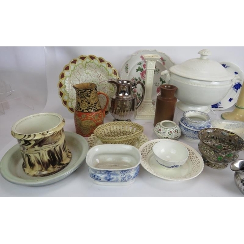 193 - A large selection of mainly 19th century pottery and ceramics including jugs, plates, dishes, candle... 