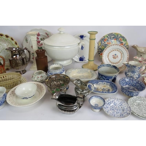 193 - A large selection of mainly 19th century pottery and ceramics including jugs, plates, dishes, candle... 