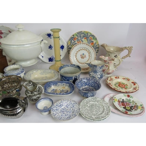 193 - A large selection of mainly 19th century pottery and ceramics including jugs, plates, dishes, candle... 