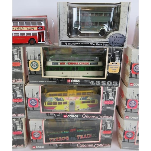 199 - Nine Corgi Original Omnibus Blackpool tram models plus four model double-decker buses, all boxed. (1... 