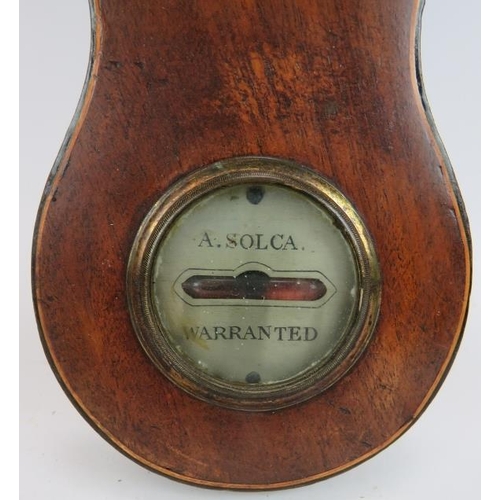 207 - A 19th century mahogany cased wheel barometer by A. Solca. Height 95cm.
Condition report: Pediment d... 