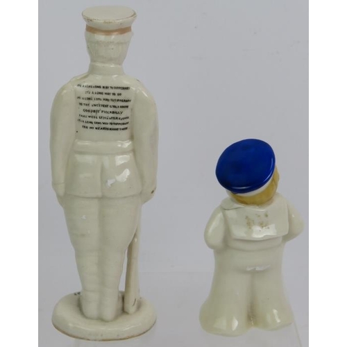 21 - A WWI period Carlton ware crested china soldier with Ashford town crest and an Arcadian crested chin... 