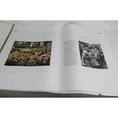 211 - A mock up proof copy of Opus's official Queen Elizabeth II Diamond Jubilee book, spiral bound. 85cm ... 