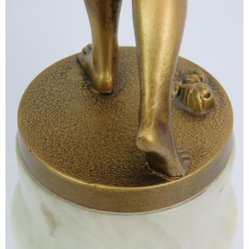 22 - An Art Deco gilded Spelter figure of a semi nude female dancer in the style of Lorenzl. Mounted on a... 