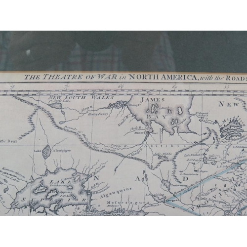 220 - A hand tinted 18th century 'Accurate Map of North American' by E Bowen, a small 18th map of Kent, a ... 