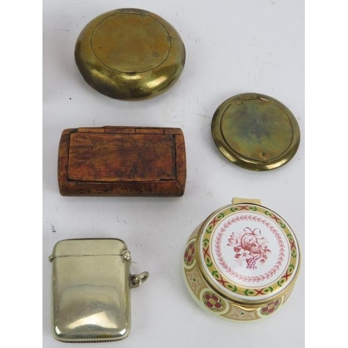 229 - A collection of snuff boxes and vesta cases, including a horn snuff mull, Royal Corps of Signals cig... 