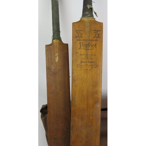 240 - A vintage cricket bag, four vintage cricket bats including a Len Hutton Gradidge bat, four cricket b... 