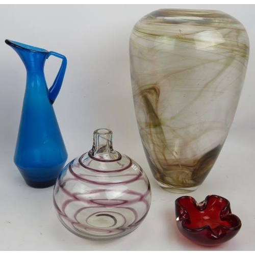 25 - A Whitefriars spiral studio glass bottle vase and seven various pieces of studio glass, mid century ... 