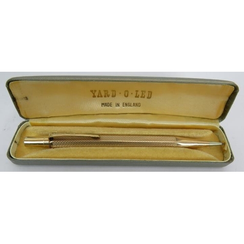 268 - A collection of vintage propelling pens, leads and a compass. Including a rolled gold Yard-o-led pen... 