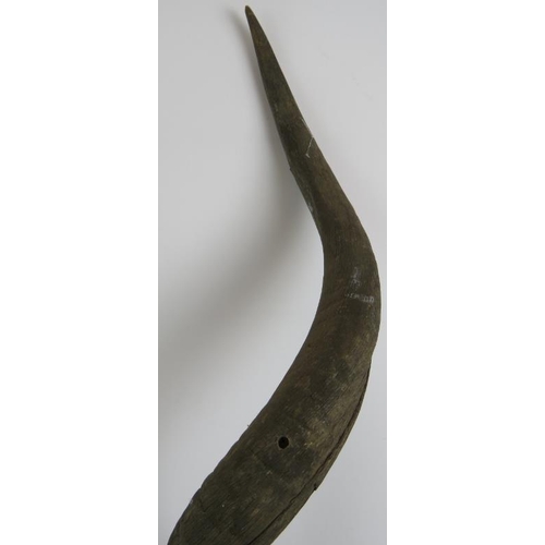 27 - Two vintage African Kudu antelope horns. Longest 90cm. (2).
Condition report: Both with drill holes ... 