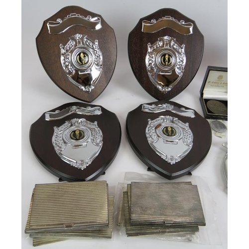 271 - A mixed lot of mainly new gift ware including four unengraved trophy plaques, Humphrey Bear photo fr... 