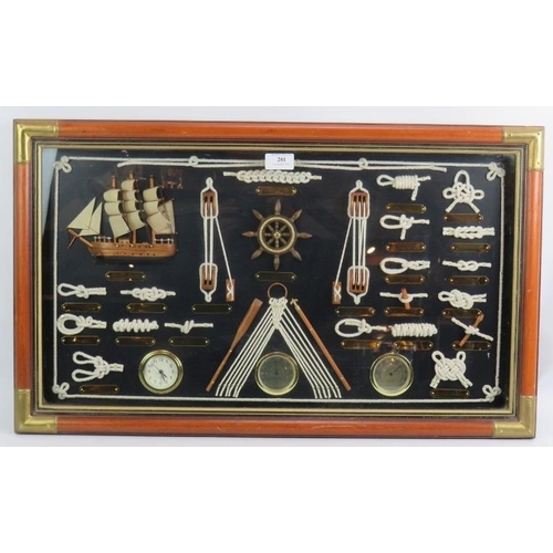 281 - A modern framed nautical montage of objects, including knots, ships parts.
Condition report: No issu... 