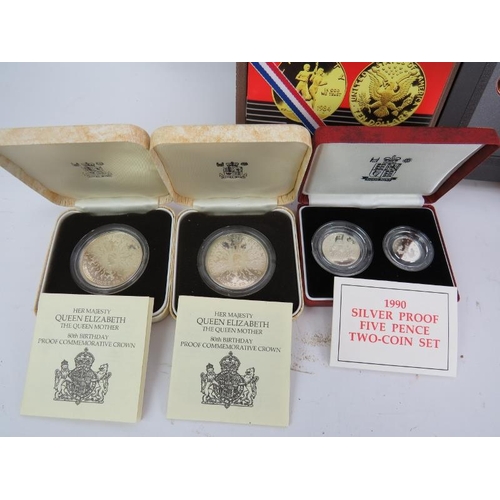 300 - A silver proof US coin set for 1984 Los Angeles Olympics, two proof silver £2 coins, two silver proo... 