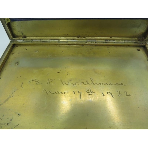 312 - An RAF silver engine turned cigarette case with gilded interior. Engraved 'P Woodhouse Nov 17th 1932... 