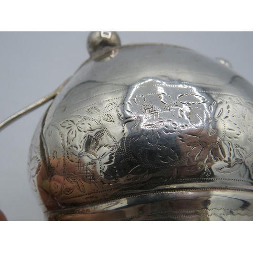 362 - A Georgian silver cream jug with engraved decoration, gilded interior and on ball feet. Hallmarks in... 