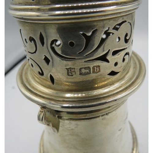 373 - A large silver sugar caster with 1/2 fluting around the edge. Sheffield 1894. 10.2 troy oz/ 318 gram... 