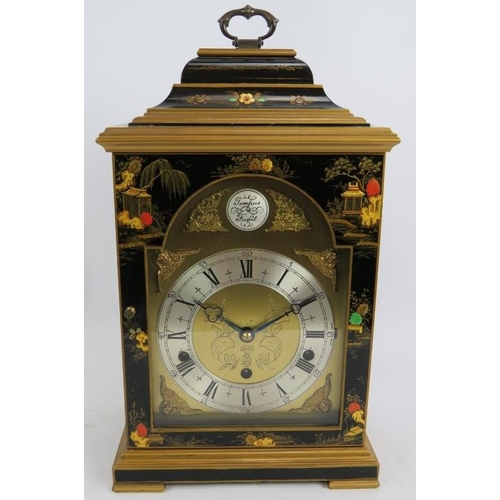 38 - A contemporary Georgian Chinoiserie Revival style mantle clock with 8 day striking and chiming movem... 