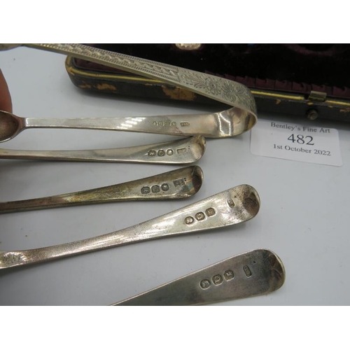 482 - A set of 6 Georgian silver teaspoons with engraved decoration. 1809 and 1811 and a matched pair of V... 