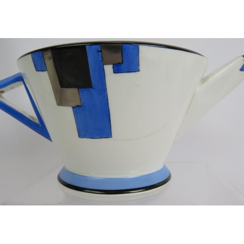 5 - A 19 piece Shelley blue block Art Deco tea set by Eric Slater, comprising tea pot and stand, jug, si... 