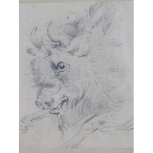 534 - Attributed to James Ward (British, 1769-1859) - 'Study of a Bison', pencil drawing, 16cm x 13cm, fra... 