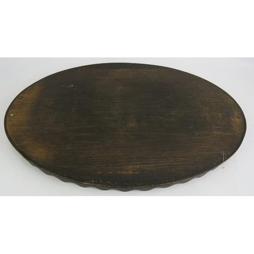 54 - An inlaid oval Edwardian gallery tray with bespoke Mahogany stand. Tray: 65cm x 45cm.
Condition repo... 