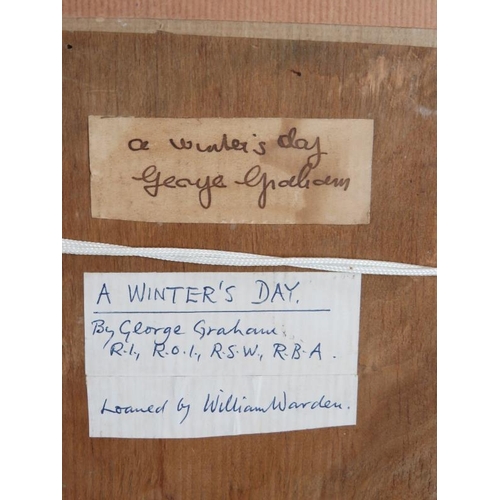 541 - George Graham RI, ROI, RSW, RBA (1881-1949) - 'A Winter's Day', watercolour, signed, labels and furt... 