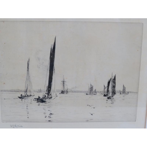 550 - William Lionel Wyllie (1851-1931) - 'Sail boats in calm waters', pencil signed etching, 13cm x 17cm,... 