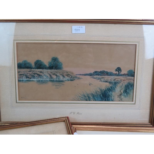 559 - Frederick Gordon Fraser (1879-1931) - Five river landscape watercolours, all signed, all approx 17cm... 