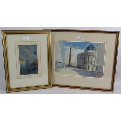 563 - G. Barrass ('86) - 'City Street Scene', watercolour, signed and dated, 24cm x 34cm, framed, together... 