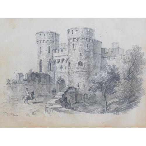 566 - British School (19th century) - 'Windsor Castle', pencil drawing, indistinctly signed, note verso, 1... 