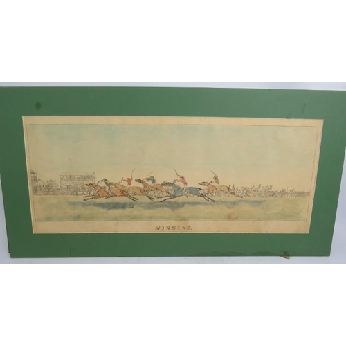 572 - British School (19th century) - Four hand-coloured horse racing engravings, each approx 18cm x 54cm,... 